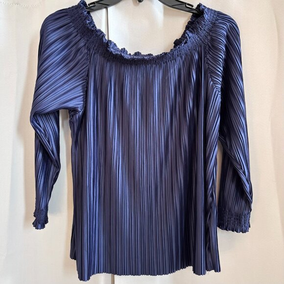 Banana Republic Tops - Banana Republic Womens Top Size XS Blue Satin Pleated Off Shoulder Elegant 18780